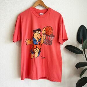 Vintage 90's Hanes Flintstones T-Shirt Large Fred Basketball Single Stitch